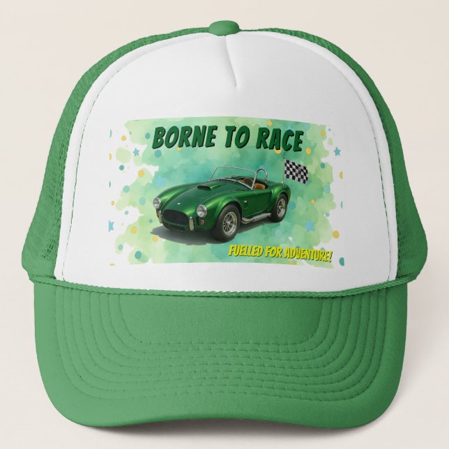 10 Year Old Birthday Party Green Racing Car Trucker Hat (Front)