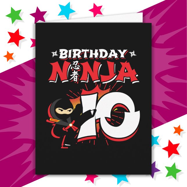 10 Year Old Comic Book Style Ninja 10th Birthday Card (Creator Uploaded)