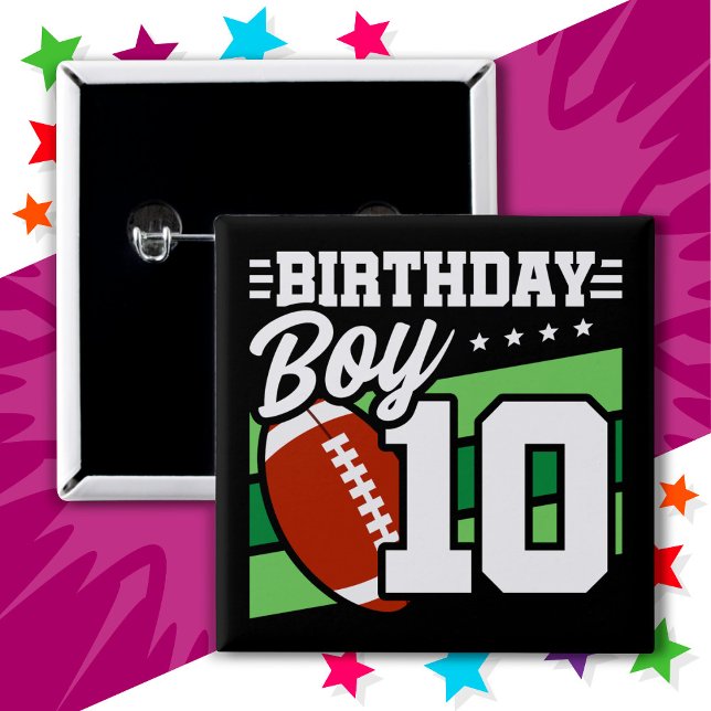 10 Year Old Football Party Theme 10th Birthday Boy 15 Cm Square Badge (Creator Uploaded)