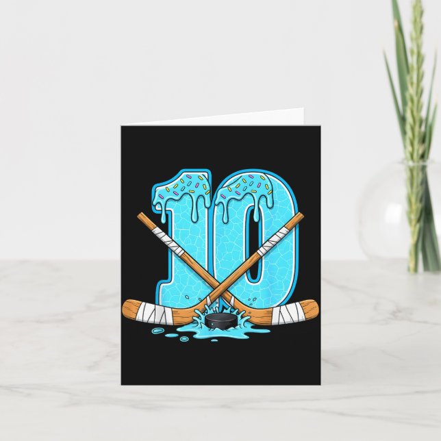 10 Year Old Hockey Ice Cream Drip Youth 10th Birth Card (Front)