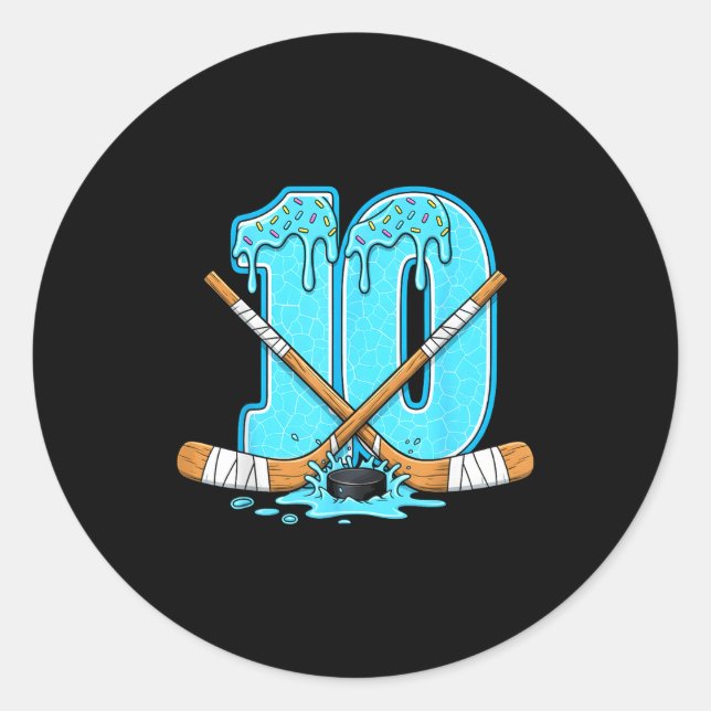 10 Year Old Hockey Ice Cream Drip Youth 10th Birth Classic Round Sticker (Front)