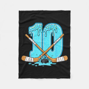 10 Year Old Hockey Ice Cream Drip Youth 10th Birth Fleece Blanket