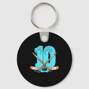 10 Year Old Hockey Ice Cream Drip Youth 10th Birth Key Ring