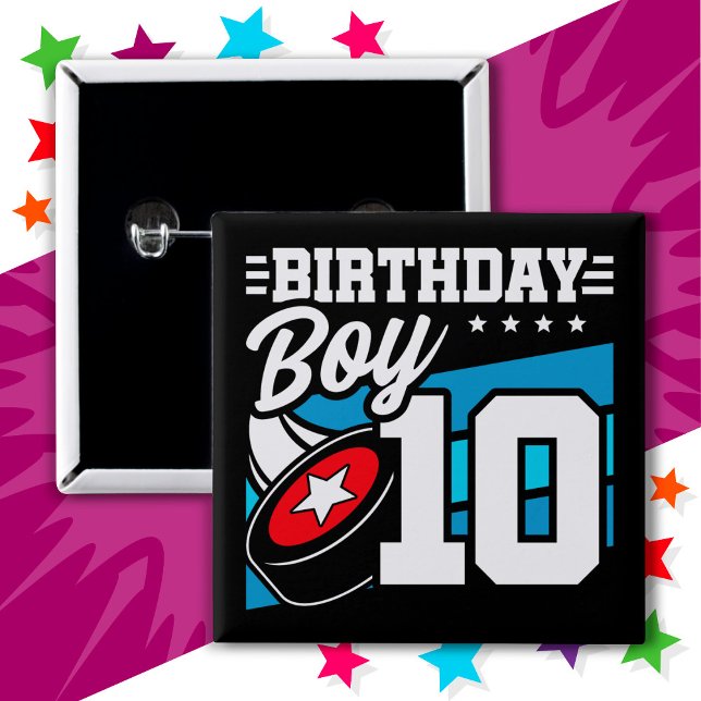 10 Year Old Hockey Party Theme 10th Birthday Boy 15 Cm Square Badge (Creator Uploaded)