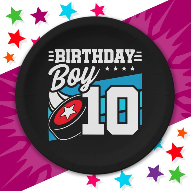 10 Year Old Hockey Party Theme 10th Birthday Boy Paper Plate (Creator Uploaded)