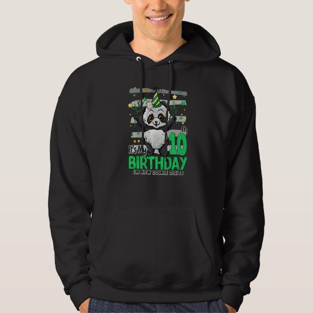 10 Year Old Panda 10th Birthday Girl Boy Panda Bir Hoodie (Front)