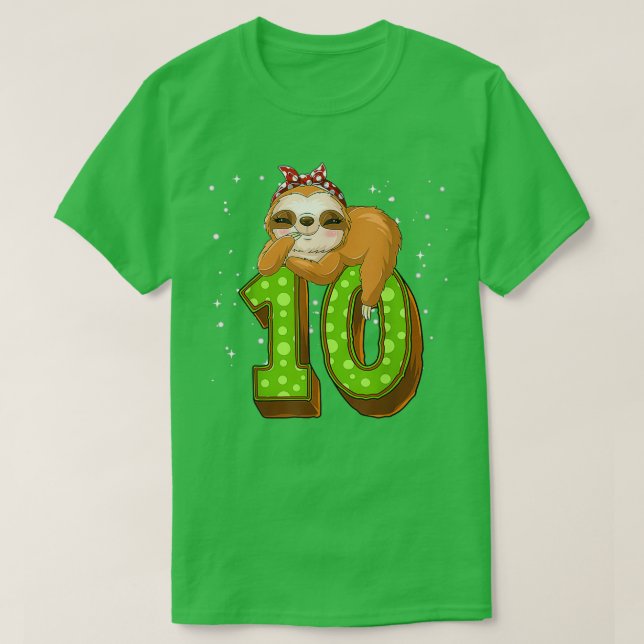 10 Year Old Sloth 10th Birthday Girl Party Cute Sl T-Shirt (Design Front)