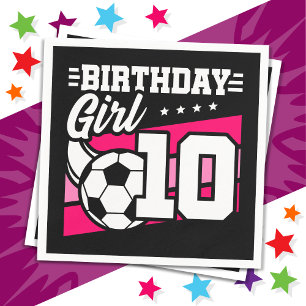 10 Year Old Soccer Football 10th Birthday Girl Napkin