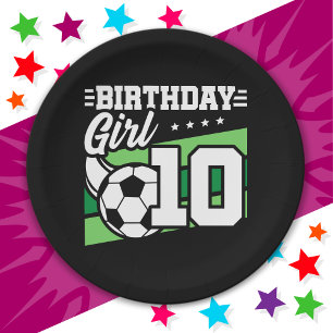 10 Year Old Soccer Football 10th Birthday Girl Paper Plate