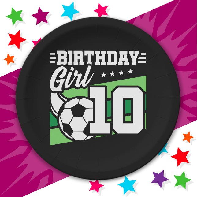 10 Year Old Soccer Football 10th Birthday Girl Paper Plate (Creator Uploaded)