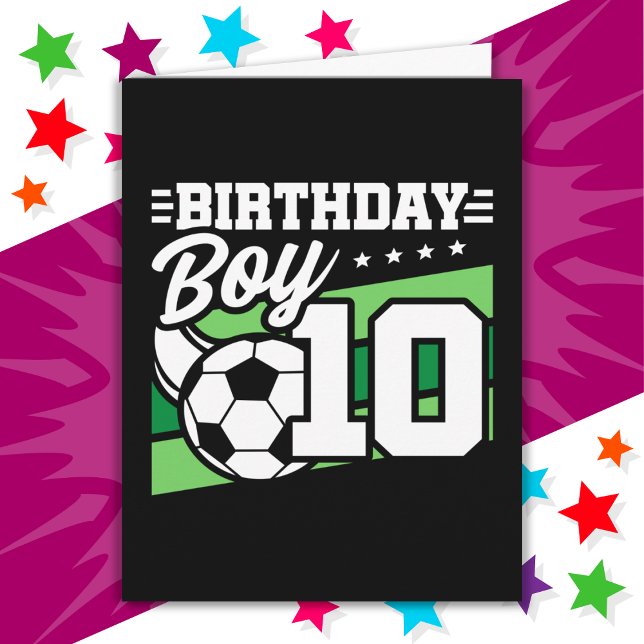10 Year Old Soccer Football Kids 10th Birthday Boy Card (Creator Uploaded)