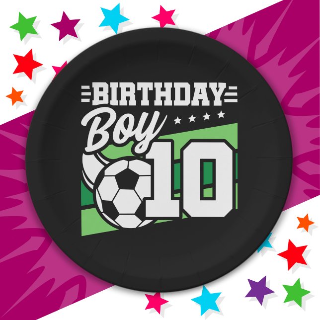 10 Year Old Soccer Football Kids 10th Birthday Boy Paper Plate (Creator Uploaded)