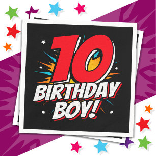 10 Year Old Superhero Birthday Boy 10th Birthday Napkin