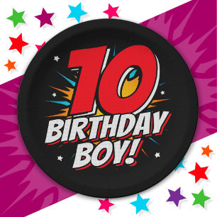 10 Year Old Superhero Birthday Boy 10th Birthday Paper Plate