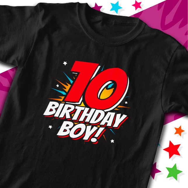 10 Year Old Superhero Birthday Boy 10th Birthday T-Shirt (Creator Uploaded)