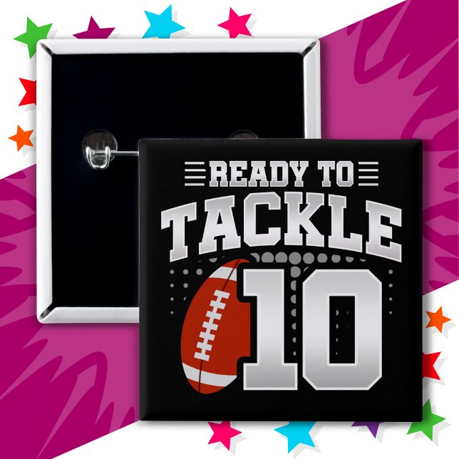 10 Year Old Tackle Football Party 10th Birthday 15 Cm Square Badge (Creator Uploaded)