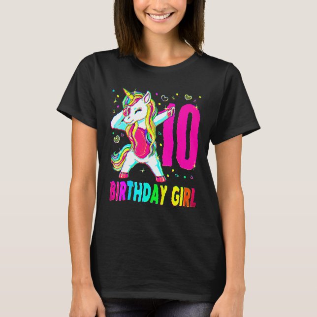 10 Year Old Unicorn Dabbing 10th Birthday Girl Uni T-Shirt (Front)