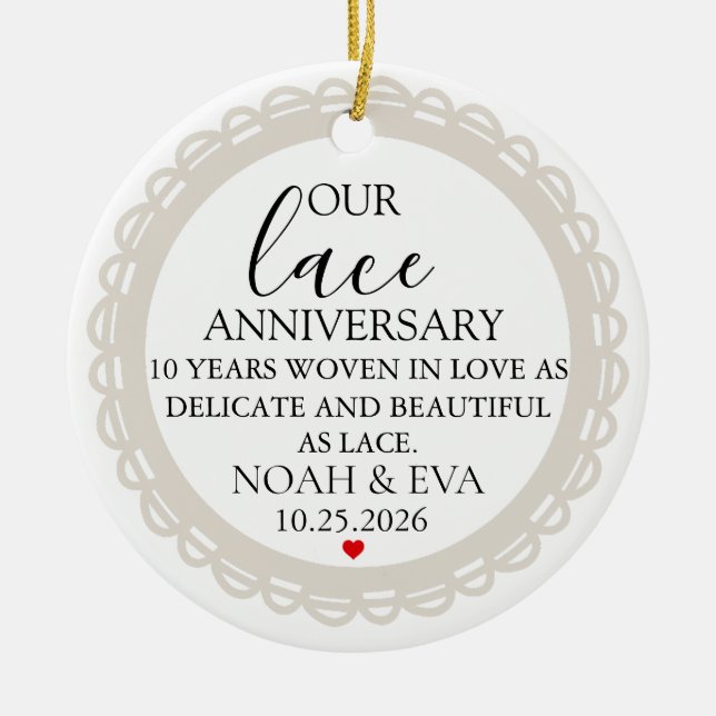 10 Year Wedding Anniversary Gift, 10th Anniversary Ceramic Tree Decoration (Front)