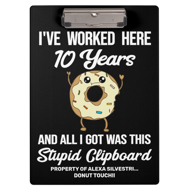 10 Year Work Anniversary 10 Years of Service Clipboard (Front)