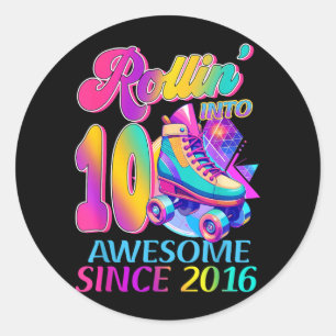 10 Years Awesome Since 2016 Hockey Theme Birthday Classic Round Sticker