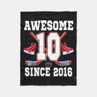 10 Years Awesome Since 2016 Hockey Theme Birthday Fleece Blanket