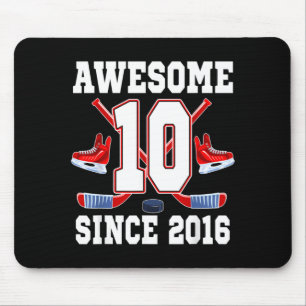 10 Years Awesome Since 2016 Hockey Theme Birthday Mouse Pad