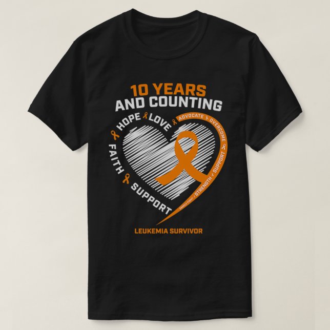 10 Years Cancer Free Gift Men Women Orange Leukemi T-Shirt (Design Front)