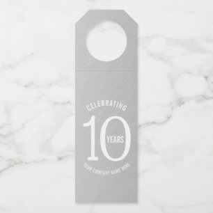 10 years corporate anniversary party metallic look bottle tag