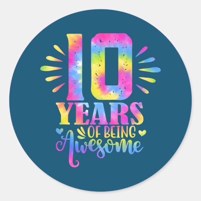 10 Years Of Being Awesome 10th Birthday Girl  Classic Round Sticker (Front)