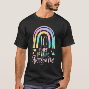 10 Years Of Being Awesome Rainbow Tie Dye 10th Bir T-Shirt