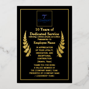 10 Years of Dedicated Service Award Custom Foil 