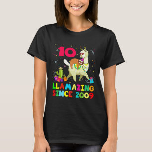 10 Years Old 10th Birthday Sloth Riding Llama Gir T-Shirt