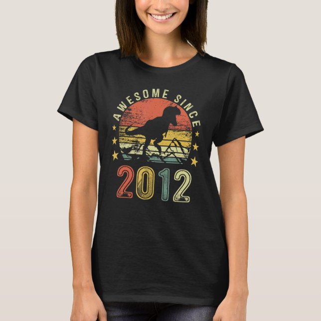 10 Years Old Awesome Since 2012 10th Birthday Dino T-Shirt (Front)