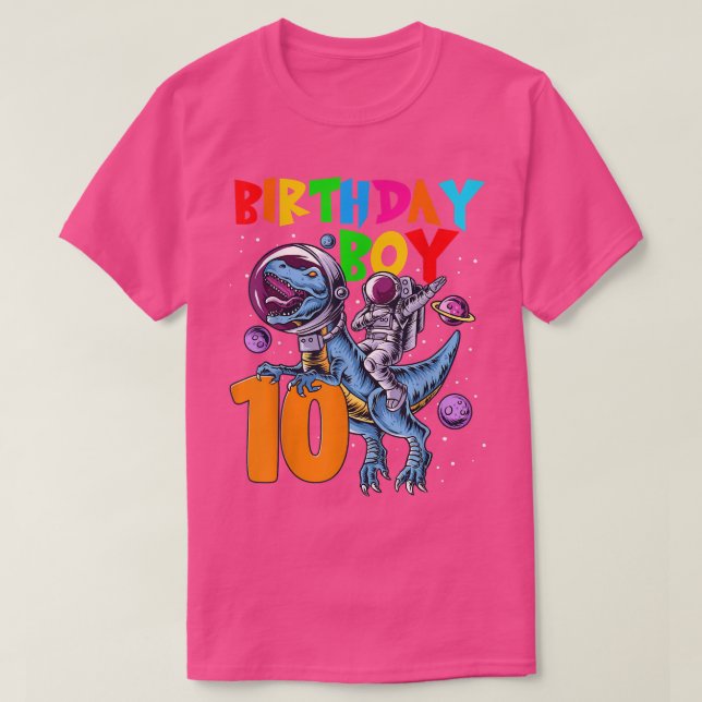 10 Years Old Birthday Boy Astronaut Riding 10th Di T-Shirt (Design Front)