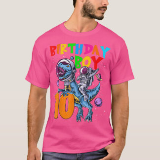 10 Years Old Birthday Boy Astronaut Riding 10th Di T-Shirt