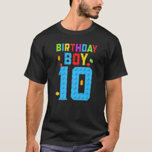 10 Years Old Birthday Boy Blocks Building Boys Ki T-Shirt