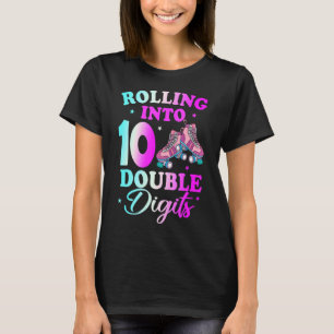 10 Years Old Birthday Girl Rolling Into 10th Doubl T-Shirt