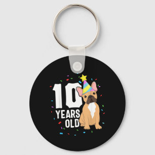 10 Years Old Birthday Outfit French Bulldog Dog Key Ring