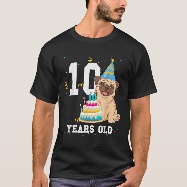 10 Years Old Birthday Pug Dog Lover Party Kids Boy T-Shirt (Front)