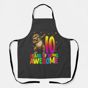 10 Years Old Birthday Sloth Dabbing 10th Birthday Apron
