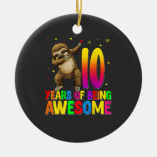 10 Years Old Birthday Sloth Dabbing 10th Birthday  Ceramic Tree Decoration