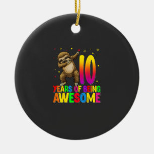 10 Years Old Birthday Sloth Dabbing 10th Birthday  Ceramic Tree Decoration