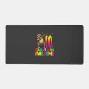 10 Years Old Birthday Sloth Dabbing 10th Birthday Desk Mat