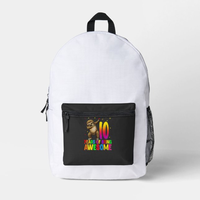 10 Years Old Birthday Sloth Dabbing 10th Birthday  Printed Backpack (Front)