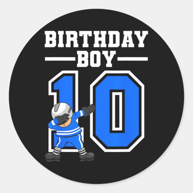 10 Years Old Boy Ice Hockey Player 10th Birthday K Classic Round Sticker (Front)