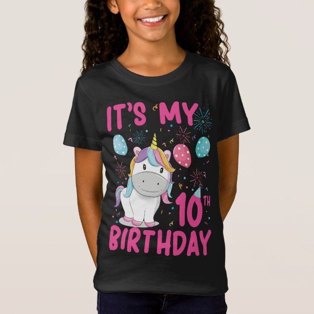 10 Years Old Unicorn Flossing 10th Birthday Girl  T-Shirt (Front)