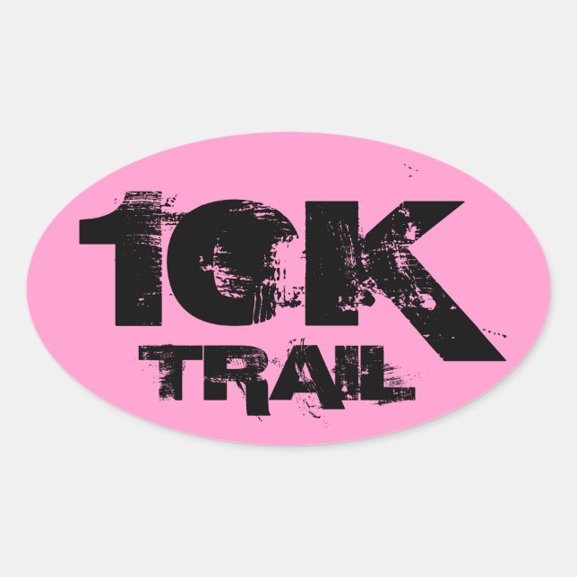 10K Trail Running Oval Decal Black On Pink Sticker (Front)