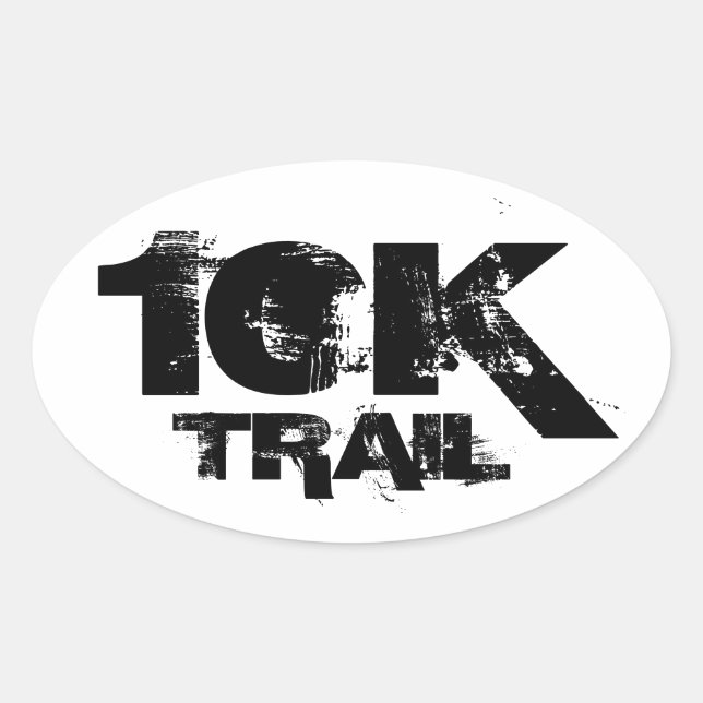 10K Trail Running Oval Decal Black On White Sticker (Front)