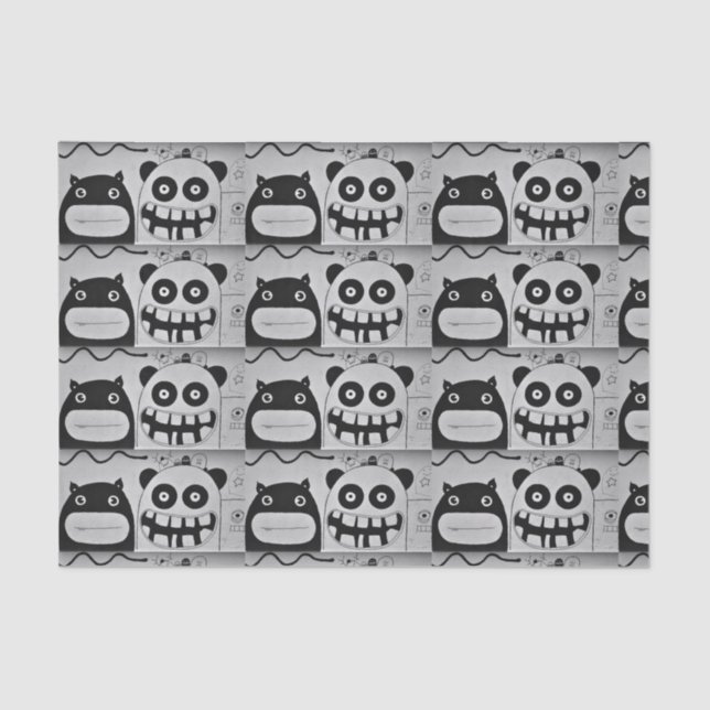 10lb Tissue Paper, HAPPY MONSTER BLACK AND WHITE Tissue Paper (Front)