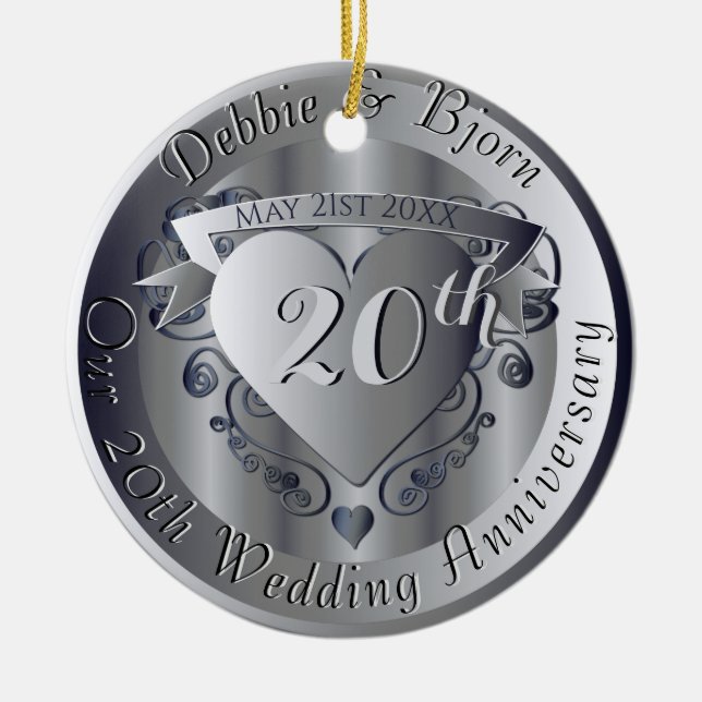 10th,20th,25th,70th Medallion Wedding Anniversary Ceramic Tree Decoration (Front)